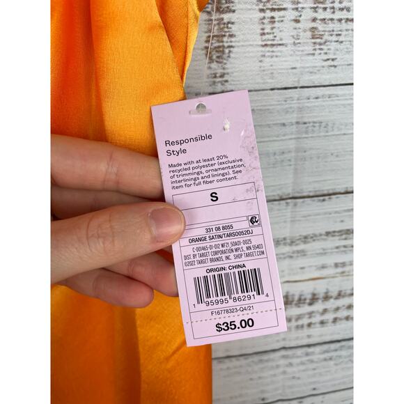 Wild Fable Orange Ruched Mini Dress Satin Small NEW Y2K Bodycon Bright Y2K Prep - Picture 4 of 8